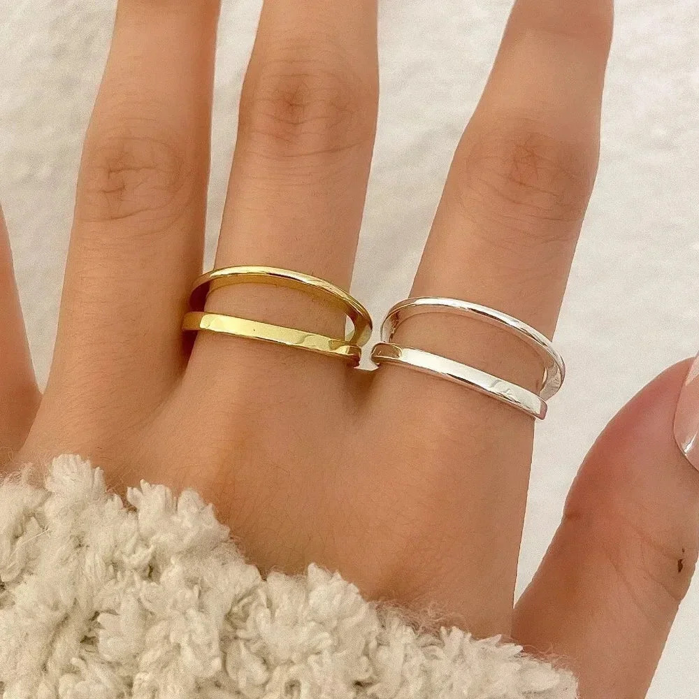 925 Sterling Silver Dainty Minimalist Stackable Ring Two Layer Ring